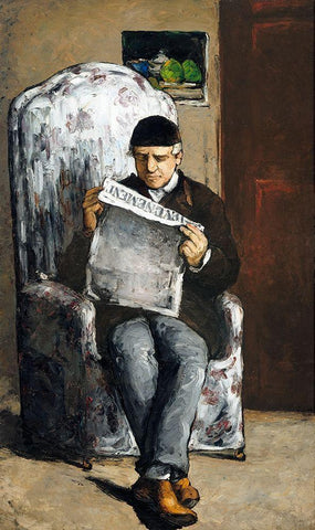 The Artists Father, ReadingÂ  Black Ornate Wood Framed Art Print with Double Matting by Cezanne, Paul