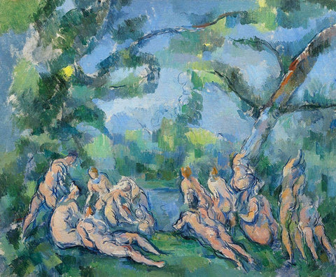 The Bathers White Modern Wood Framed Art Print with Double Matting by Cezanne, Paul