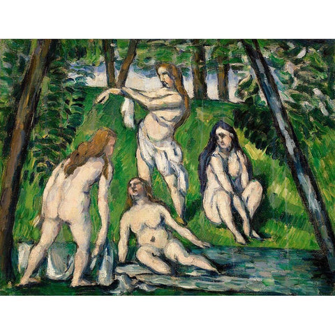 Four Bathers Black Modern Wood Framed Art Print with Double Matting by Cezanne, Paul