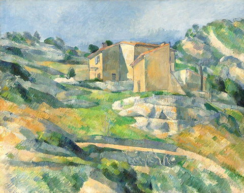 Houses in Provence: The Riaux Valley near LEstaque White Modern Wood Framed Art Print with Double Matting by Cezanne, Paul