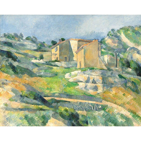 Houses in Provence: The Riaux Valley near LEstaque Black Modern Wood Framed Art Print with Double Matting by Cezanne, Paul