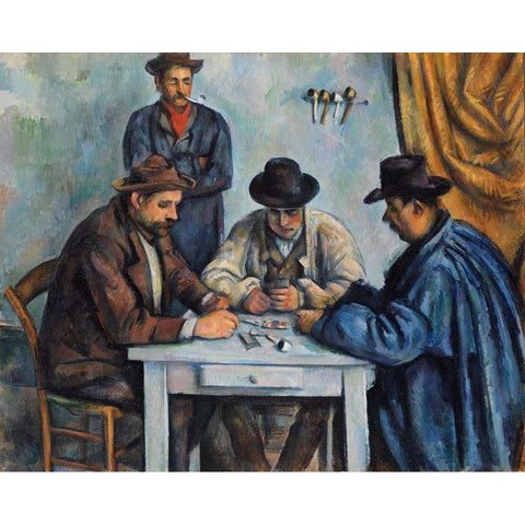 The Card Players Gold Ornate Wood Framed Art Print with Double Matting by Cezanne, Paul