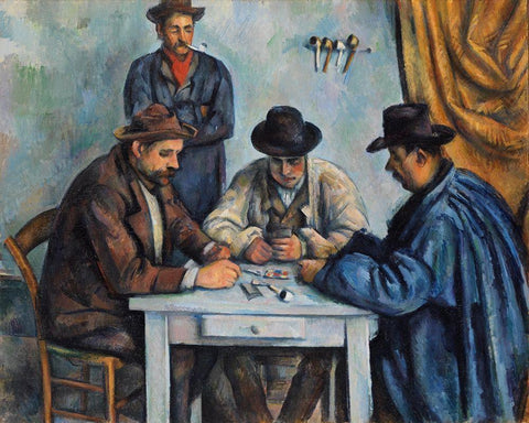 The Card Players Black Ornate Wood Framed Art Print with Double Matting by Cezanne, Paul