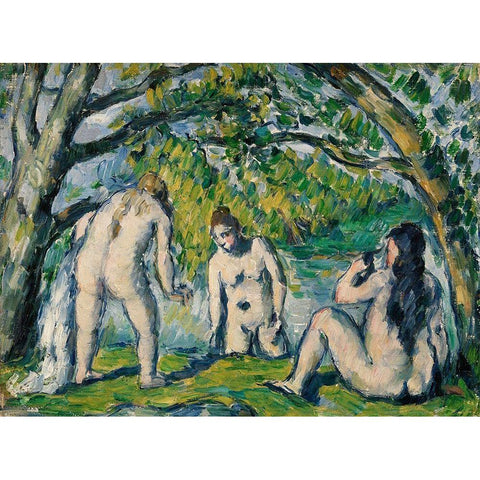 Three Bathers White Modern Wood Framed Art Print by Cezanne, Paul