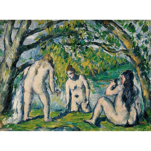 Three Bathers Gold Ornate Wood Framed Art Print with Double Matting by Cezanne, Paul