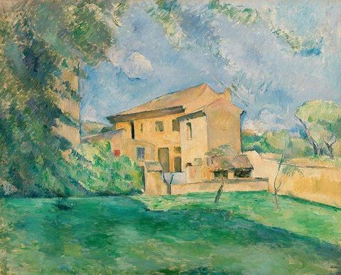 The Farm at the Jas de Bouffan White Modern Wood Framed Art Print with Double Matting by Cezanne, Paul