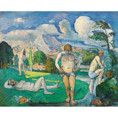 Bathers at Rest Gold Ornate Wood Framed Art Print with Double Matting by Cezanne, Paul