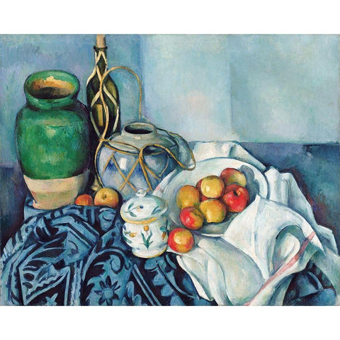 Still Life with Apples Black Modern Wood Framed Art Print with Double Matting by Cezanne, Paul