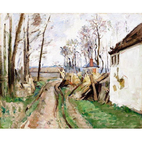 A Village Road near Auvers Gold Ornate Wood Framed Art Print with Double Matting by Cezanne, Paul