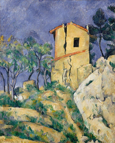 The House with the Cracked Walls White Modern Wood Framed Art Print with Double Matting by Cezanne, Paul
