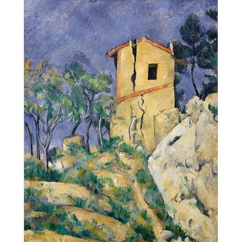 The House with the Cracked Walls Gold Ornate Wood Framed Art Print with Double Matting by Cezanne, Paul