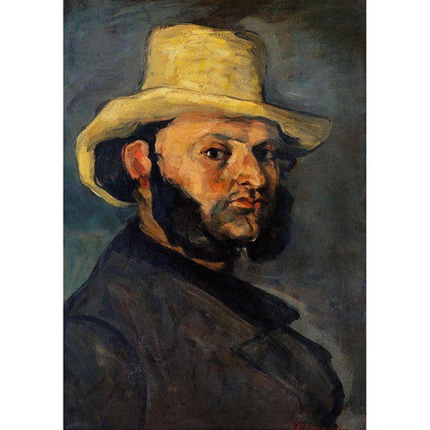 Gustave Boyer in a Straw Hat Black Modern Wood Framed Art Print by Cezanne, Paul