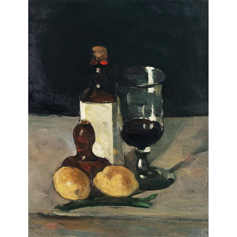 Still Life with Bottle, Glass, and Lemons Gold Ornate Wood Framed Art Print with Double Matting by Cezanne, Paul