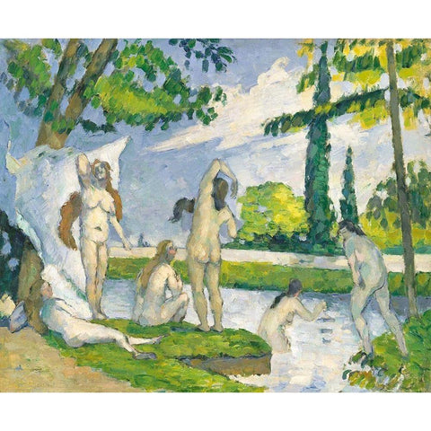 Bathers White Modern Wood Framed Art Print by Cezanne, Paul