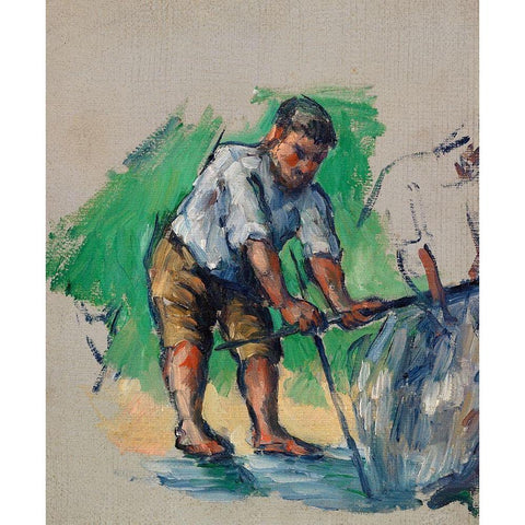 The Well Driller White Modern Wood Framed Art Print by Cezanne, Paul