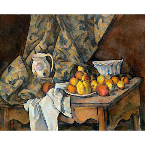 Still Life with Apples and PeachesÂ  White Modern Wood Framed Art Print by Cezanne, Paul