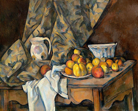 Still Life with Apples and PeachesÂ  White Modern Wood Framed Art Print with Double Matting by Cezanne, Paul