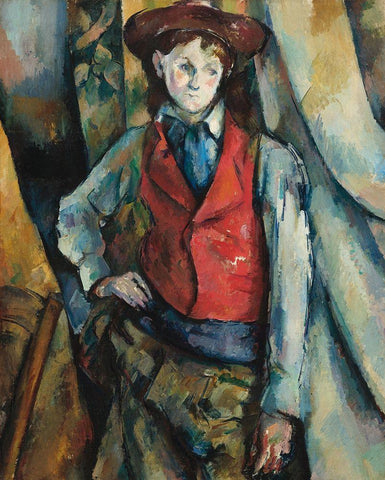 Boy in a Red Waistcoat White Modern Wood Framed Art Print with Double Matting by Cezanne, Paul