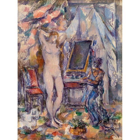 The Toilette Gold Ornate Wood Framed Art Print with Double Matting by Cezanne, Paul