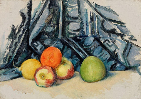 Apples and Cloth Black Ornate Wood Framed Art Print with Double Matting by Cezanne, Paul