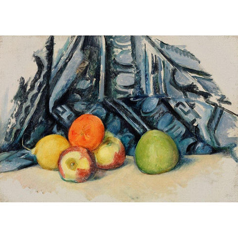 Apples and Cloth Black Modern Wood Framed Art Print with Double Matting by Cezanne, Paul