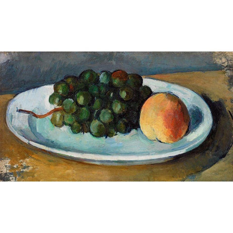 Grapes and Peach on a PlateÂ  Gold Ornate Wood Framed Art Print with Double Matting by Cezanne, Paul