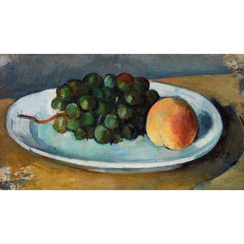 Grapes and Peach on a PlateÂ  Black Modern Wood Framed Art Print by Cezanne, Paul