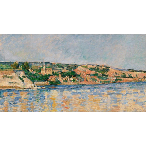 Village at the Waters Edge White Modern Wood Framed Art Print by Cezanne, Paul