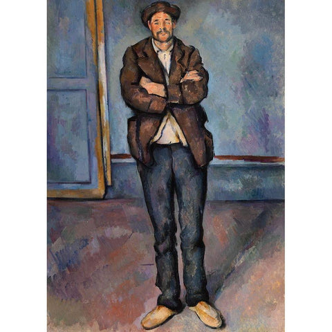 Peasant Standing with Arms Crossed White Modern Wood Framed Art Print by Cezanne, Paul