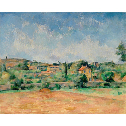 The Bellevue Plain, also called The Red Earth Gold Ornate Wood Framed Art Print with Double Matting by Cezanne, Paul