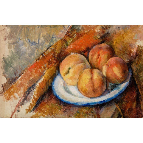 Four Peaches on a Plate Black Modern Wood Framed Art Print with Double Matting by Cezanne, Paul