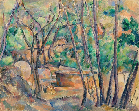 Millstone and Cistern under TreesÂ  White Modern Wood Framed Art Print with Double Matting by Cezanne, Paul