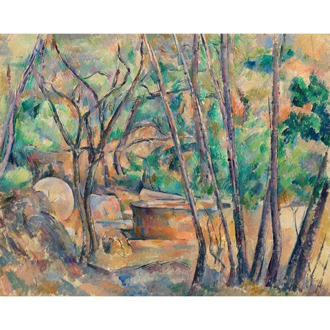 Millstone and Cistern under TreesÂ  Gold Ornate Wood Framed Art Print with Double Matting by Cezanne, Paul