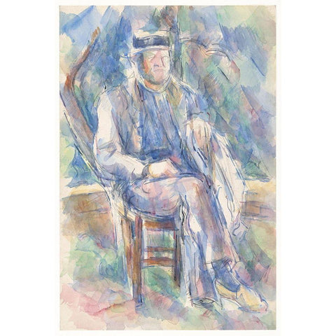 Man Wearing a Straw Hat Gold Ornate Wood Framed Art Print with Double Matting by Cezanne, Paul