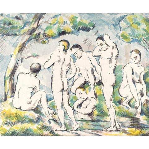 The Bathers (Small Plate) Black Modern Wood Framed Art Print with Double Matting by Cezanne, Paul