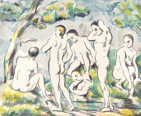 The Bathers (Small Plate) White Modern Wood Framed Art Print with Double Matting by Cezanne, Paul