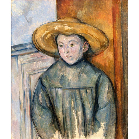 Boy With a Straw Hat White Modern Wood Framed Art Print by Cezanne, Paul