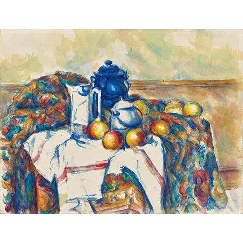 Still Life with Blue Pot Black Modern Wood Framed Art Print with Double Matting by Cezanne, Paul