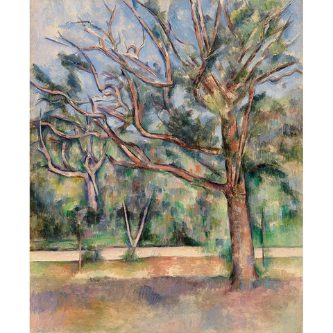Trees and Road Black Modern Wood Framed Art Print with Double Matting by Cezanne, Paul