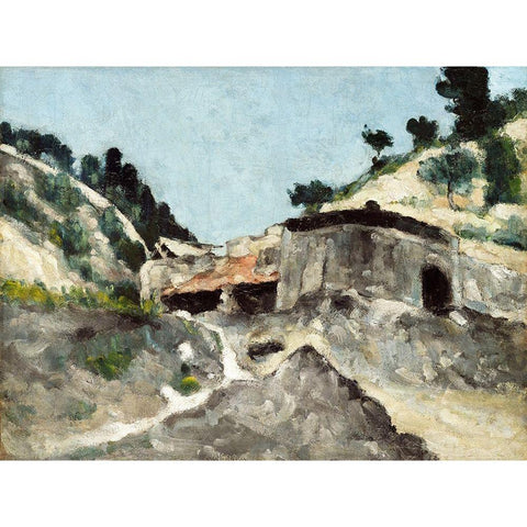 Landscape with Water Mill Black Modern Wood Framed Art Print by Cezanne, Paul