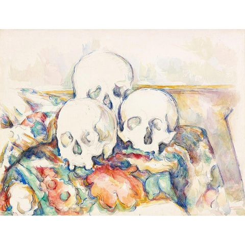 The Three SkullsÂ  Gold Ornate Wood Framed Art Print with Double Matting by Cezanne, Paul