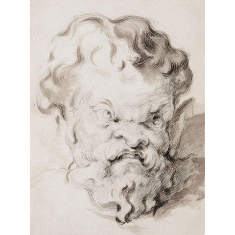 Head of Silenus White Modern Wood Framed Art Print by Cezanne, Paul