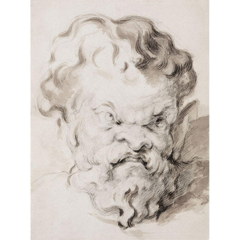 Head of Silenus Gold Ornate Wood Framed Art Print with Double Matting by Cezanne, Paul