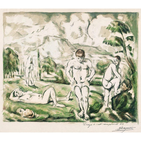 The Bathers [Large version] Gold Ornate Wood Framed Art Print with Double Matting by Cezanne, Paul