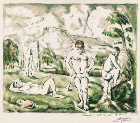 The Bathers [Large version] White Modern Wood Framed Art Print with Double Matting by Cezanne, Paul