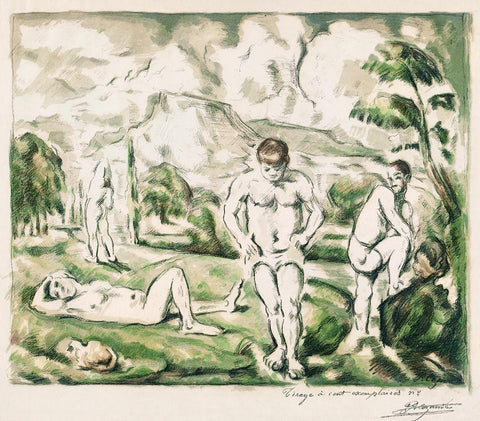 The Bathers [Large version] Black Ornate Wood Framed Art Print with Double Matting by Cezanne, Paul