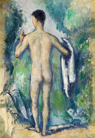 Standing Bather, Seen from the Back White Modern Wood Framed Art Print with Double Matting by Cezanne, Paul