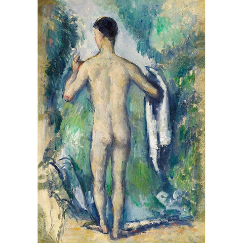 Standing Bather, Seen from the Back Gold Ornate Wood Framed Art Print with Double Matting by Cezanne, Paul