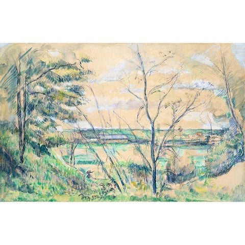 In the Oise Valley Gold Ornate Wood Framed Art Print with Double Matting by Cezanne, Paul