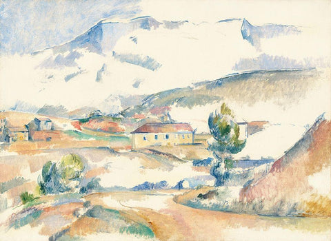 Montagne Sainte-Victoire, from near Gardanne White Modern Wood Framed Art Print with Double Matting by Cezanne, Paul